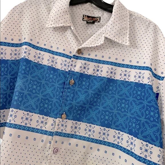 Maluka The Spice Islands SHIRT Mens M White Blue Short Sleeve Button Down Casual - Picture 2 of 6